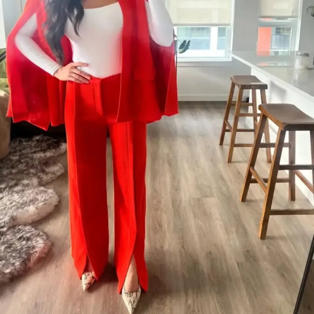 Rodebjer Orange Wide Leg Pant XS Trouser High Rise Split Hem Pleat Designer $345 - Picture 8 of 13